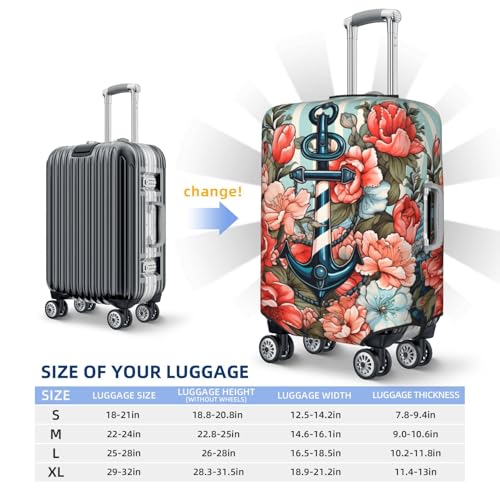 Flowers Anchor Striped Luggage Cover Washable Elastic Suitcase Cover Anti-Scratch Travel Luggage Protector Covers for Kids Adult L fits 25-28 inch Suitcase4