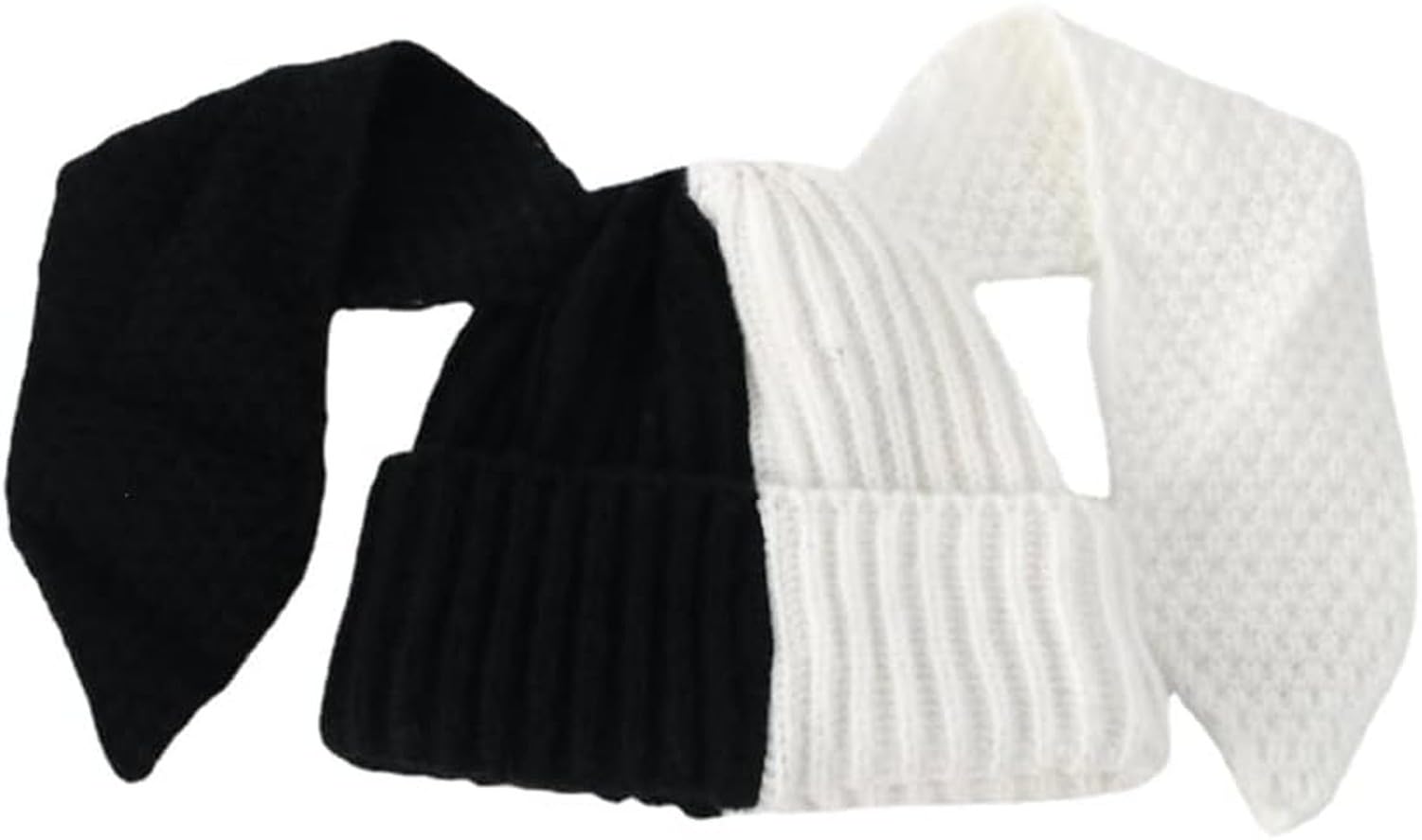 WOMGKDA Knit Beanie Hats for Women Men Cute Bunny Long Ears Plush Fluffy Soft Winter Cap Warm Knit Rabbit Crochet Outdoor Slouchy Hat, White 1, One Size