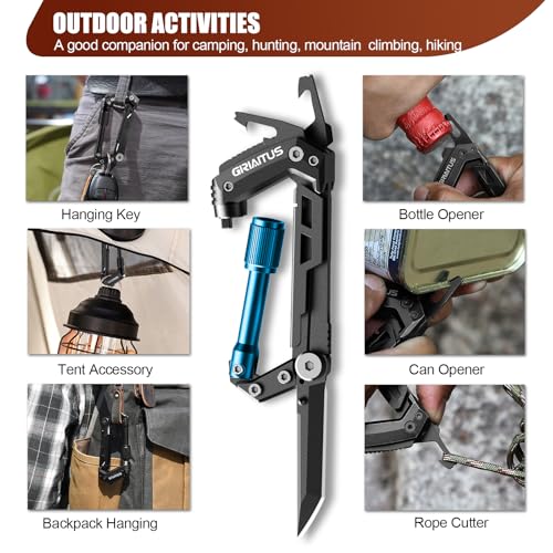 Carabiner Multitool with Pocket Knives, EDC Carabiners, Serrated Knife, Rope Cutter, Screwdriver, Can Bottle Opener, Ruler, Folding Knife for Camping Hiking, Stocking Stuffers Gifts for Men (Blue) by GIRIAITUS - Image 4