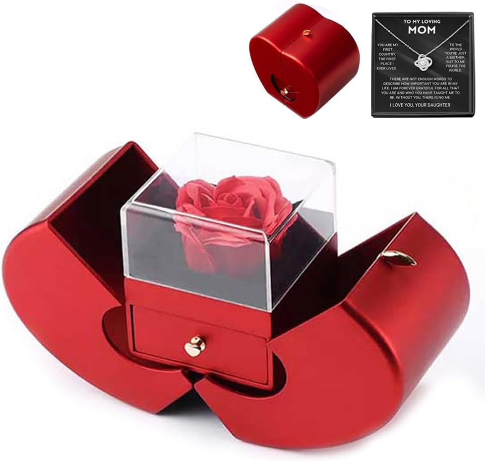 KOOMALEternal Flowers Rose with Necklace, Preserved Rose Gift Box for Women Girlfriend Mum Wife, Gifts for Her on Birthday, Anniversary, Valentine's Day, Mother's Day, Christmas (DAUGHTER, Silver)