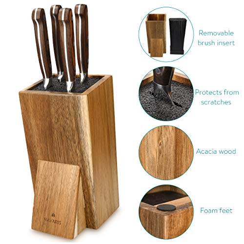Miniatura 3 de Navaris Soporte Con Cerdas Para Cuchillos - Bloque De Acacia Para Utensilios De Cocina - Base Universal De Madera Para Almacenaje De Cuchillos