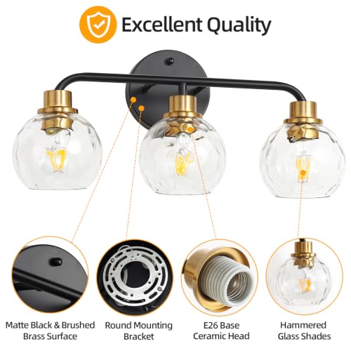 Image of Bathroom Light Fixtures Black and Gold Vanity Light 3 Light