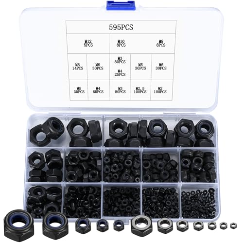 595 tuercas hexagonales de acero al carbono, tuercas roscadas, tuercas de seguridad, tuercas de bloqueo automático, pernos y tornillos con varias tuercas de bloqueo, M2 M2.5 M3 M4 M5 M6 M8 M10 M12