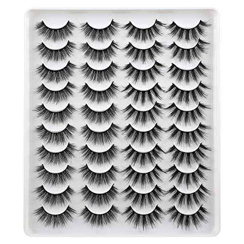 2 Styles Mixed Fake Eyelashes, FANXITON 20 Pairs Fluffy False Lashes Natural Volume 3D Faux Mink Lashes Pack