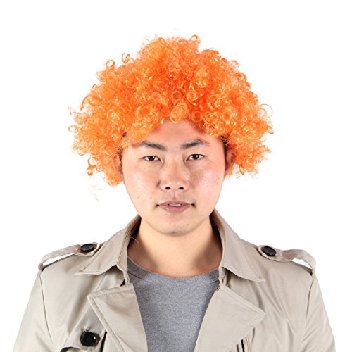 uxcell Halloween Men Women Orange Curly Afro Circus Clown Wig Hair Extensions