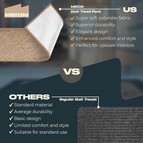 MBIGM 8" x 30" Carpet Stair Treads for Wooden Steps (15 in Pack) - Non-Slip Safety Rug with Soft Plush Comfort - Skid Resistant Indoor Runner for Kids, Elders, and Pets - Cornstalk
