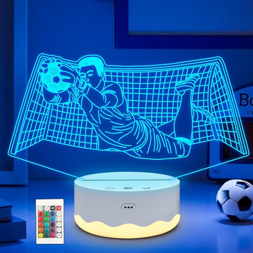 Soccer Gifts for Boys, Cool Soccer Goalie Night Light 3D Optical Illusion LED Lamp with Remote...