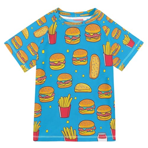 Boys Short Sleeve T-Shirts Burger Chips Fast Food Rashguard Kids Swim Shirts Sun UPF 50+ Multicoloured