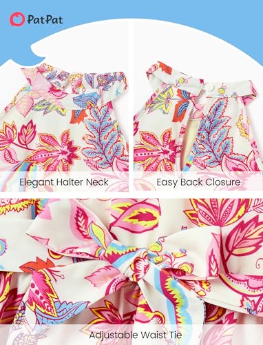 Image of PATPAT Family Hawaiian Matching Outfits - Mommy and Me Vacation Outfits | Halter Sundresses and Button Down Shirts,Caribbean Vacation Summer Tropical Outfits,Hawaiian Boho Tropical Floral Printed