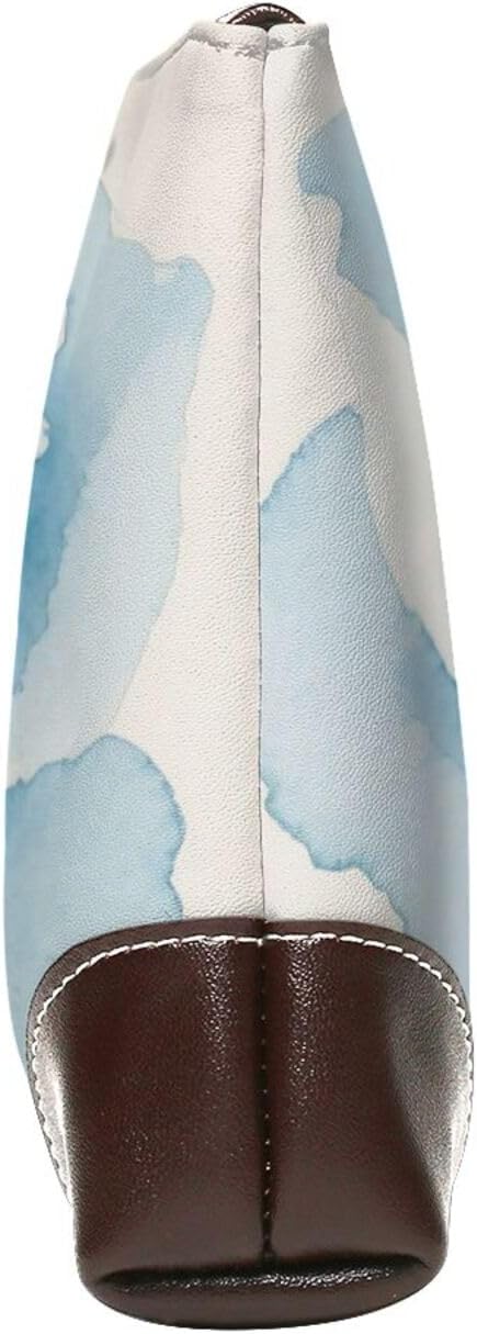 Watercolor Blue Flower Green Leaves Leather Wristlet Wallet Clutch Purse for Women Handbags Travel Credit Card Holder Phone Bags
