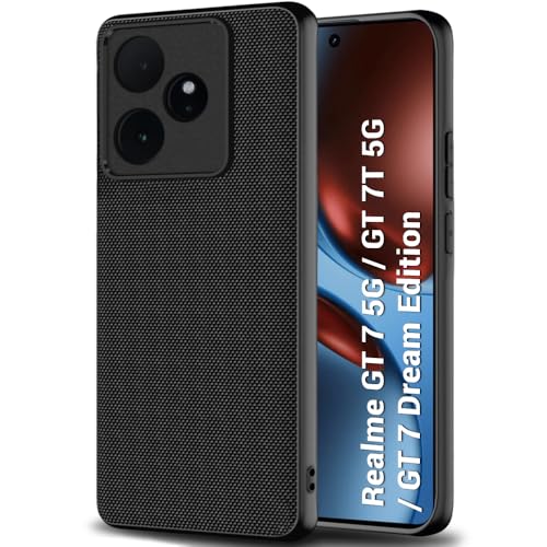 Image of TheGiftKart Back Cover Case for Realme GT 7 5G / GT 7T 5G / GT 7 Dream Edition | Slim & Lightweight | Ultra-Premium Design | Camera Protection Bump | Fabric Texture Case Cover (PC & TPU, Black)