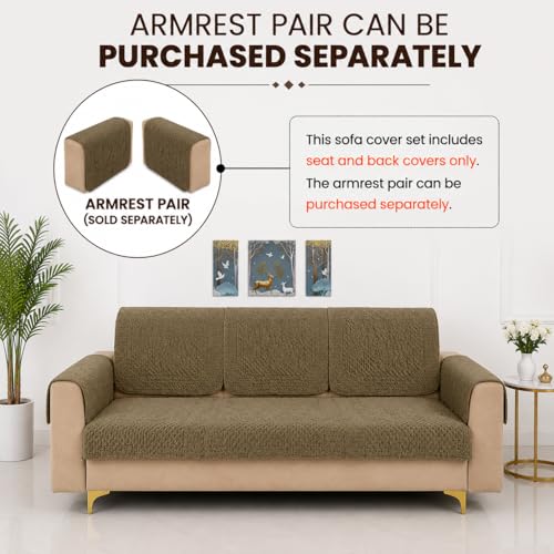 Image of Homerz Premium Petal Charm Sofa Cover | Embossed Floral Pattern | Soft Touch, Anti-Dust & Easy Wash Fabric Cloth, Washable and Durable (Brown, 5(3+2) Seater, Seat Cover with Backrest)