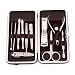 Queentools 11pcs Stainless Steel Nail Clipper Set Manicure Pedicure Set Grooming Kit with a Brown PU Leather Case for Tools