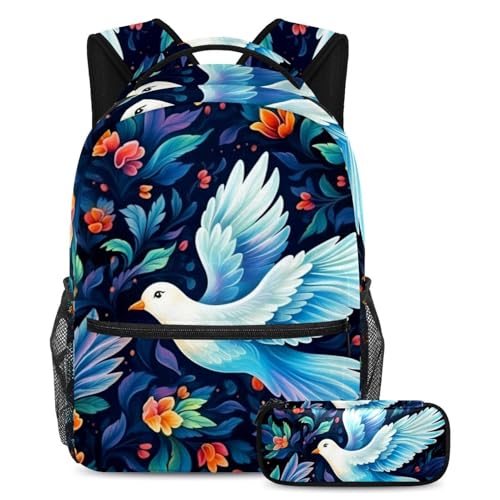 Cartable grande capacité colombe de la paix sac à dos étudiant ado Large