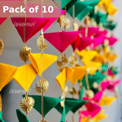 Image of Divyakosh Decorative Triangle 4.5 FT, Pack of 10 Hanging Gotta Tassel Felt Strings for Mehndi, Haldi, Wedding /Backdrops, Color Theme Party, Festivals Decoration