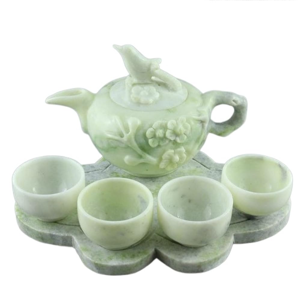 5pc Natural Dragon Jade Teasets Gongfu Teaware Chinese Tea Ceremony Jades Stone Kung Fu Teaset