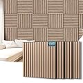 AKUMAX 4 Pack Wood Panels- 4x24x24Inches 3D Wall Panels Wood Wall,Decorative Peel Soundproof Wall Panels (Walnut)