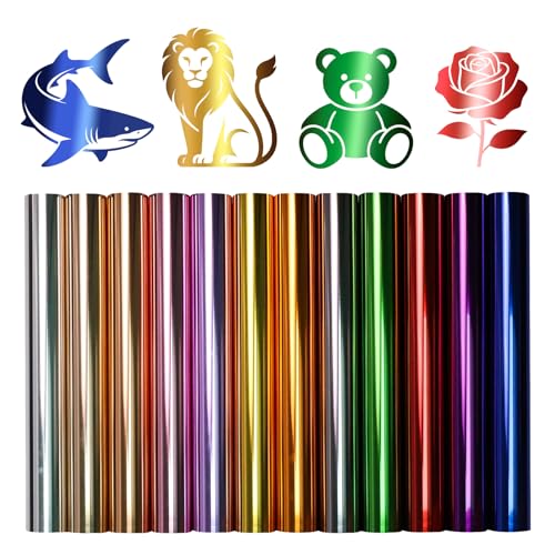 Efuncro Heat Transfer Vinyl Sheets 12"x10" – Metallic Heat Transfer Vinyl Multicolored Chrome HTV for Cricut, Silhouette, Easy to Cut & Weed Iron On Vinyl for T-Shirts (Modern Chic Foil)