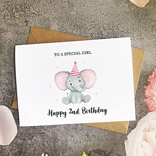 MAGJUCHE Pink Elephant 2nd Birthday Card For Girl, Cute Baby Girls 2 Years Birthday Card2