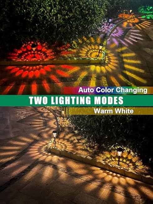 Solar Pathway Lights 8 Pack, Outdoor Solar Yard Lights, RGB Color Changing+Warm White, IP67 Waterproof for Garden Path Backyard Christmas Lawn Landscape Decorative