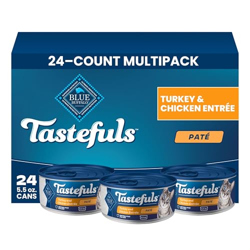 Image of Blue Buffalo Tastefuls Turkey & Chicken Pate Wet Cat Food for Adult Cats, Real Turkey First, Made with Natural Ingredients Enhanced with Vitamins, Minerals & Other Nutrients, 5.5-oz. Cans (24 Count)