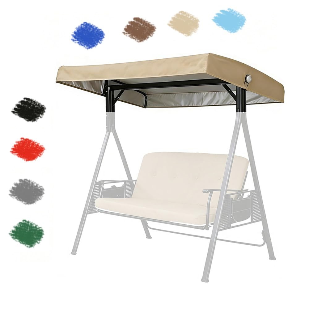 BEWEGNLNHK 75x47in Replacement Canopy Top Cover For Patio Swing, 2/3 Seater Porch Swing Canopy Replacement Top, Waterproof Garden Swing Seat Canopy Cover(Khaki)