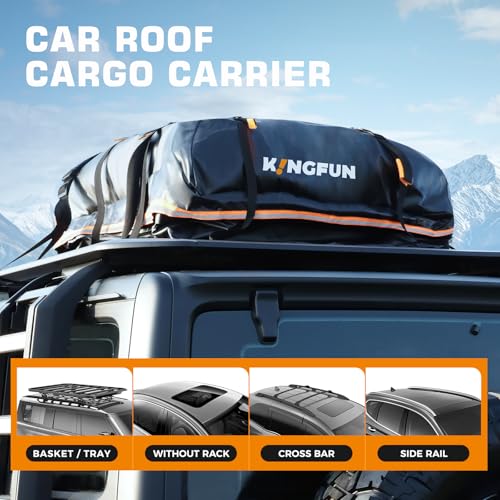 Kingfun Rooftop Cargo Carrier - Waterproof 20 Cubic Feet Car Roof Bag for All Vechicles with/Without Racks, Includes Anti-Slip Mat, 8 Reinforced Straps, 6 Door Hooks, Luggage Lock by Kingfun - Image 3