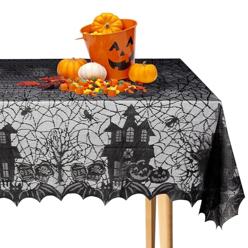 XIMEY Toalha de mesa de Halloween, toalha de mesa de Halloween, toalha de mesa de Halloween tecido, toalha de mesa preta Halloween, toalha de mesa retangular, decoração de mesa de Halloween (castelo)