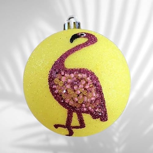 Miniatura 4 de Christmas Market Ornaments - Adorno navideño de bola de flamenco, decoración tropical para árbol de vacaciones (inastillable), amarillo neón  rosa