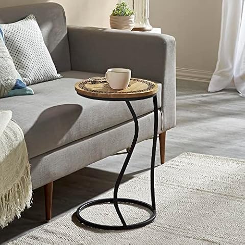 FirsTime & Co. Natural and Black Kai Carved C End Table, Side Table, Night Stand, Mango Wood and Metal, 15 x 15 x 24 inches Cover