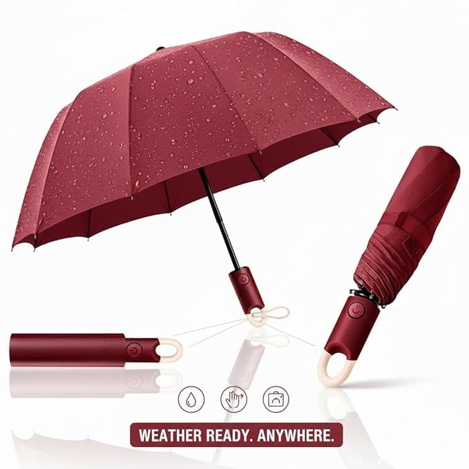 Image of UV Reversible Umbrella with Novelty Carabiner Handle, Travel-Friendly Umbrellas for Sun & Rain Protection, Windproof Compact, Automatic Open /Close, 8 Dual Ribs, Portable Umbrella for Men and Women