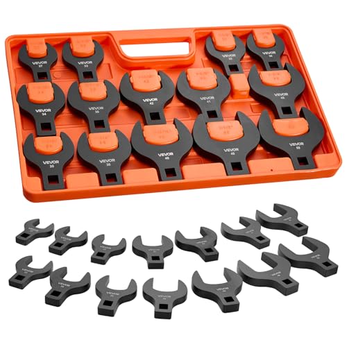 Image of VEVOR Crowfoot Wrench Set, 1 /2 inch Drive, 14-Piece Metric 27 to 50 mm Crows Foot Wrenches, with Storage Tray, Dual Size Markings on Tools and Tray, for Auto Maintenance or Repairs