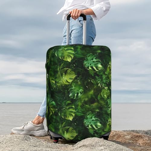 Green Leaf Travel Luggage Cover Travel Suitcase Protective Cover for Trunk Case Elastic Baggage Suitcase Covers Monstera Leaves 18''-32'' Suitcase Cover2