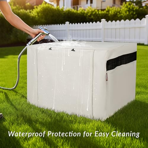 HiCaptain Breathable Dog Crate Cover 36 Inch, Durable Heavy Duty Kennel Cover, Dual Zippered Panels, Windproof Waterproof UV-Resistant(Beige) - Image 4