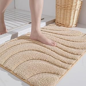 DEXI Bathroom Mat 40 x 60 cm, Non Slip Bath Mat, Absorbent Washable Bathroom Rug, Soft Microfiber Bath Mats for Bathroom Floor, Shower Room, Sink, Tub, Beige