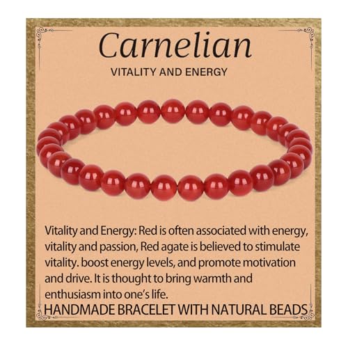LPBeads Handmade Natural Gemstone Stretch Elastic 6m Carnelian Bracelet Healing Crystal Round Stone Beads Jewelry Gifts for Women Men