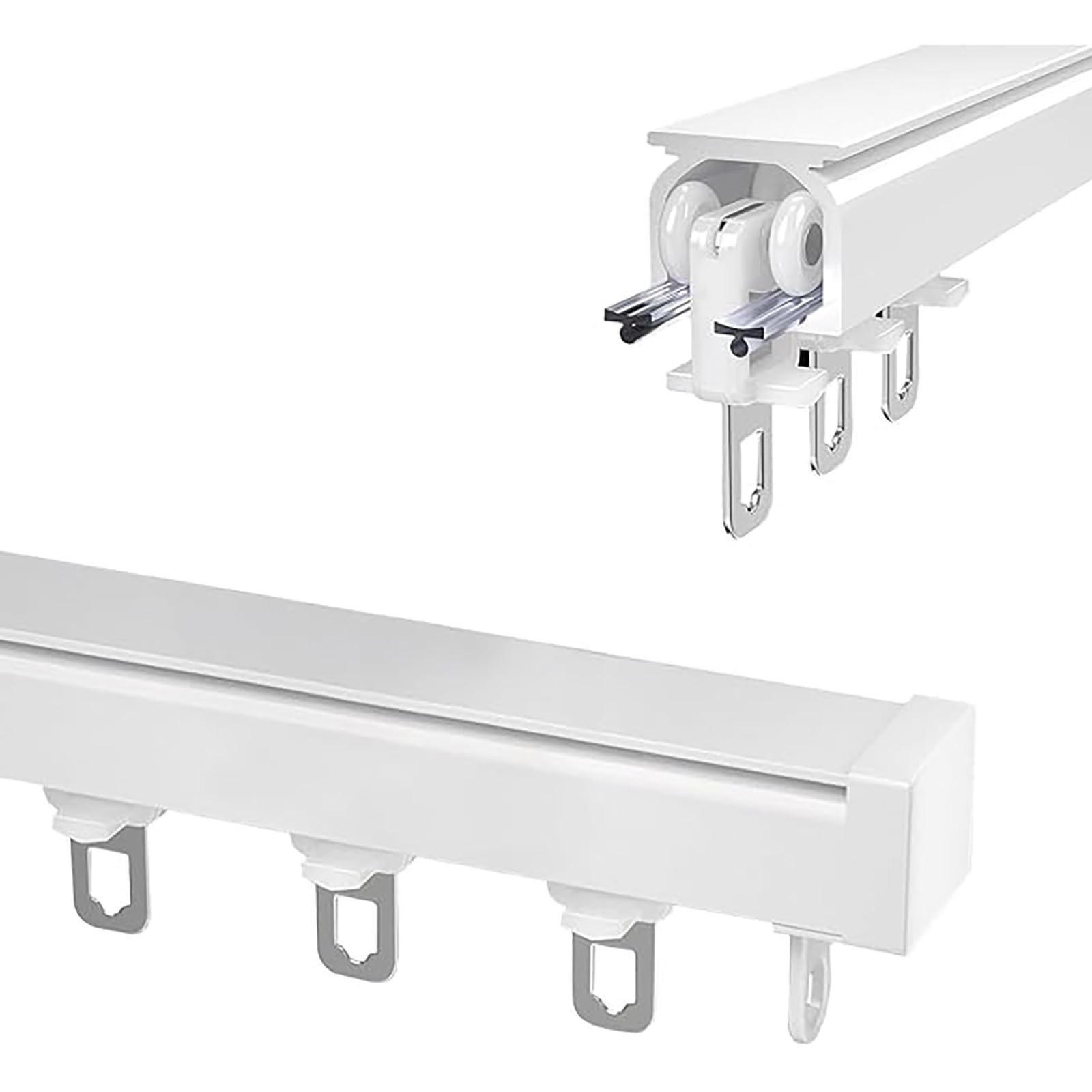 Prosty zestaw zasłon sufitowych, aluminiowy, montowany na suficie, karnisze z rolkami wyciszającymi, do okien o wszystkich kształtach, prosty (biały, 360 cm (11 szt.)