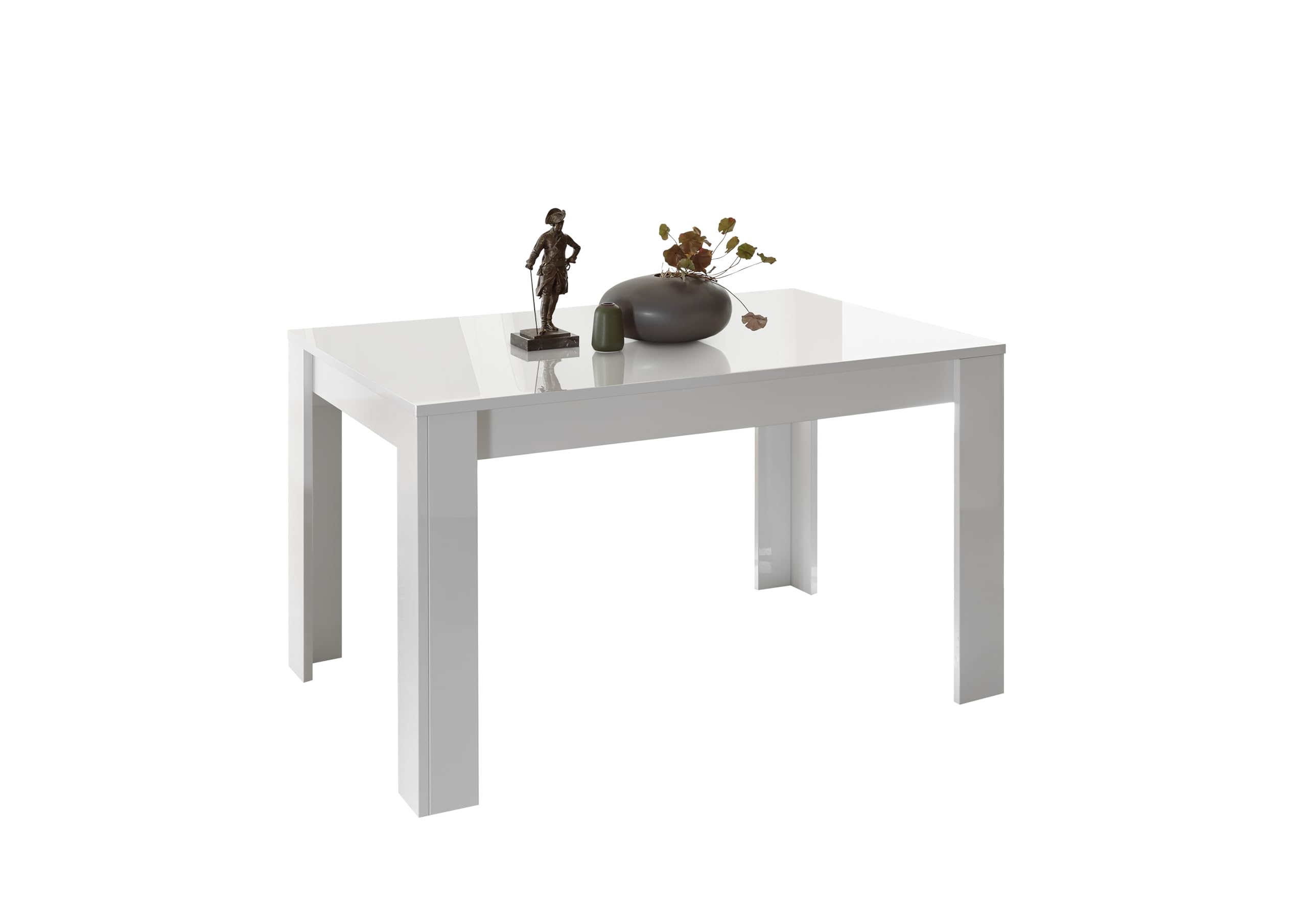 AVANTI TRENDSTORE - Pomarance - Tavolo per sala da pranzo allungabile in legno laminato nel colore bianco lucido, allungabile +48 cm. Dimensioni LAP ca. 137-185x79x90cm