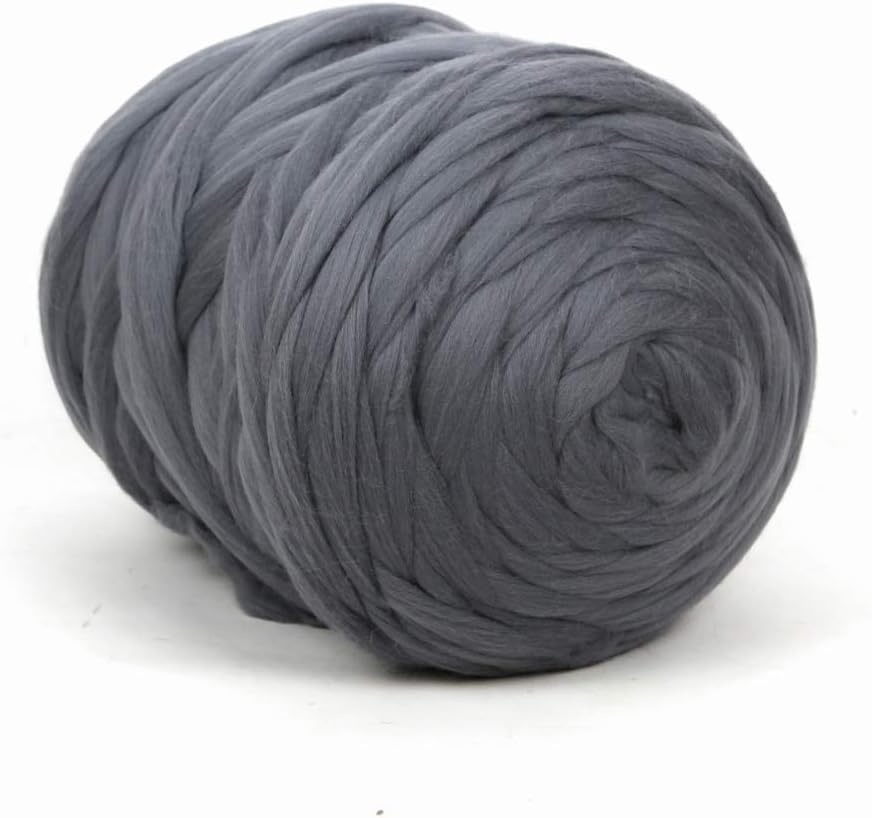 Chunky Wool Yarn for Hand Knitting, Arm Knitting Yarn, Giant Super Bulky Merino Wool Roving Yarn for Chunky Blanket, Thick Yarn for Crocheting, Jumbo Yarn 10 lbs Ball (Dark Grey)