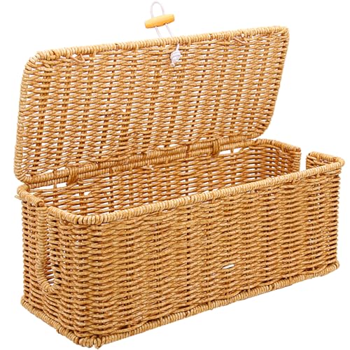 Cable Management Box, Handmade Imitation Rattan Cord Cable Organizer, Open Slots Cords Hider Box...