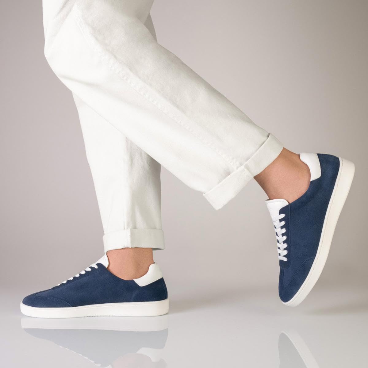 Anna Kern Suny Herren Dance Sneakers 7405 - Velourleder blau/Leder weiß - Normalweite - durchgehende PU Sohle - herausnehmbare Mehrweiten-Zwischensohle