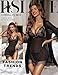 RSLOVE Sexy Dessous für Damen Spitzen-Babydoll mit Morgenmantel Nachtkleid Nachtwäsche Schwarz L