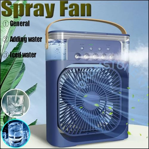 Image of DRUMSTONE Portable USB Air Cooler Fan with Water Tank, Personal Desk Cooling Fan with 3 Fan Speeds, 5 Mist Modes, LED Night Light for Home, Office & Travel