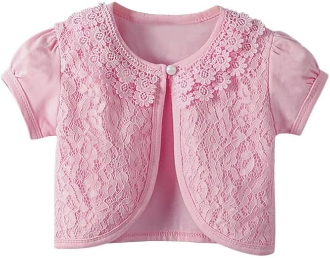 Little Girls Short Sleeve Open Front Flower Short Cardigan Lace Jacket Shrug Bolero
