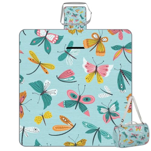 Shimoshe Picnic Blankets 57”x 59”, Hand-painted Butterfly Waterproof Sandproof Picnic Mat Lightweight Foldable Beach Blanket for Camping Park Grass Beach Outdoor Blanket