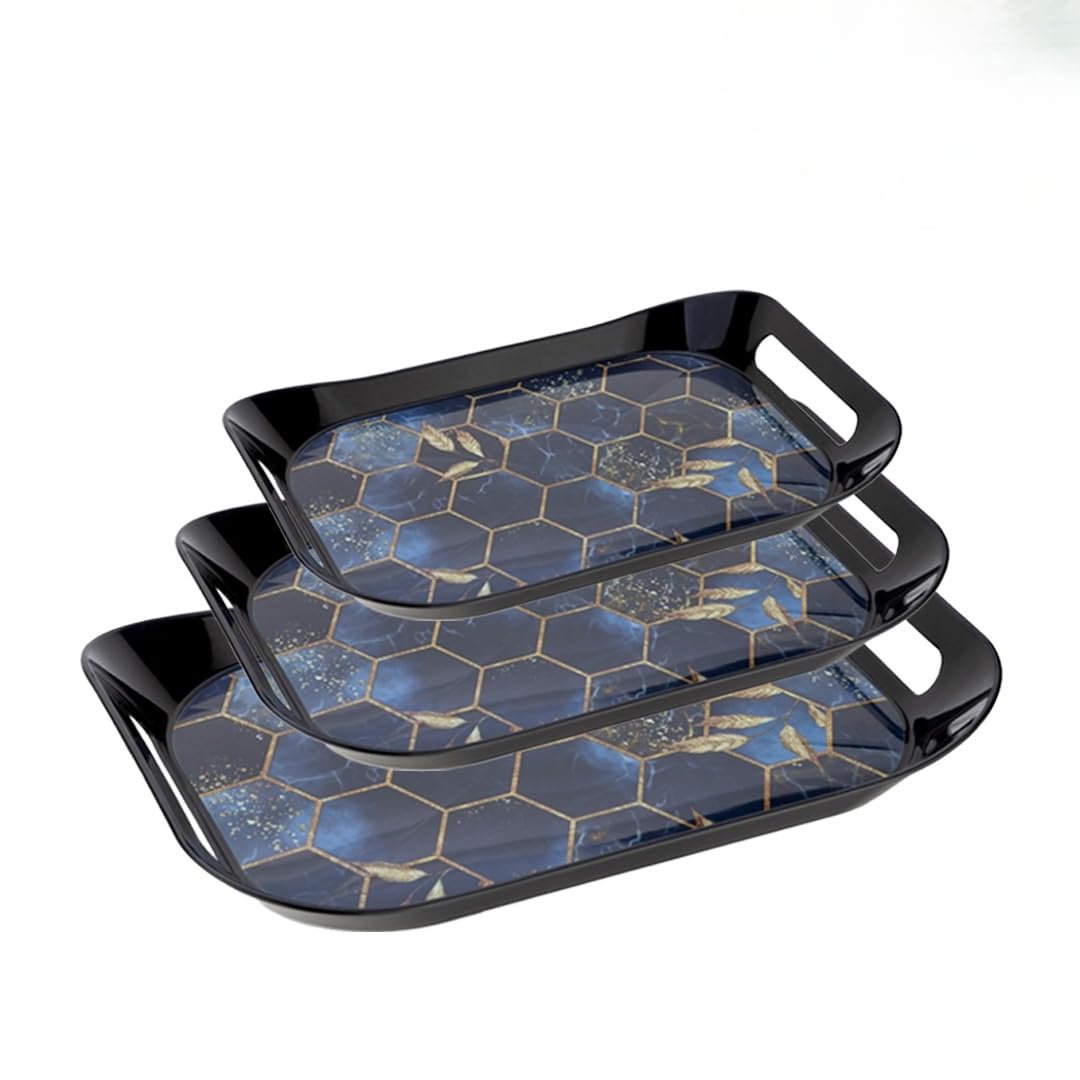 SHRUTI MULTIUSE Serving Tray Set- Black, Multi-Use Kitchen’s Tea Tray, Perfect for Hosting Guests at Home & Hotels (Pack of 3)