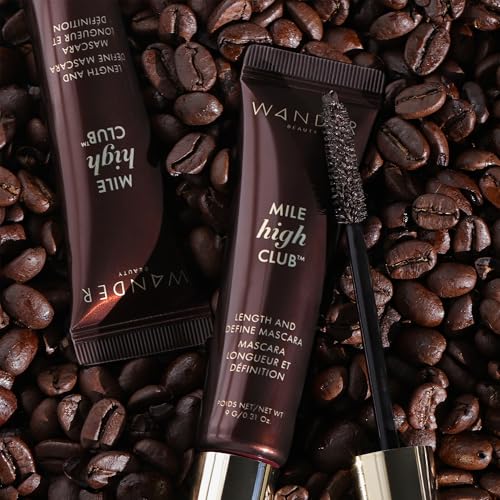 Image of Wander Beauty Mile High Club Soft Brown Mascara - Defining, Lengthening, Water-Resistant - Cruelty Free - Smudge-proof, Flake-proof. Castor Oil and Peach Leaf Extract, 0.31oz