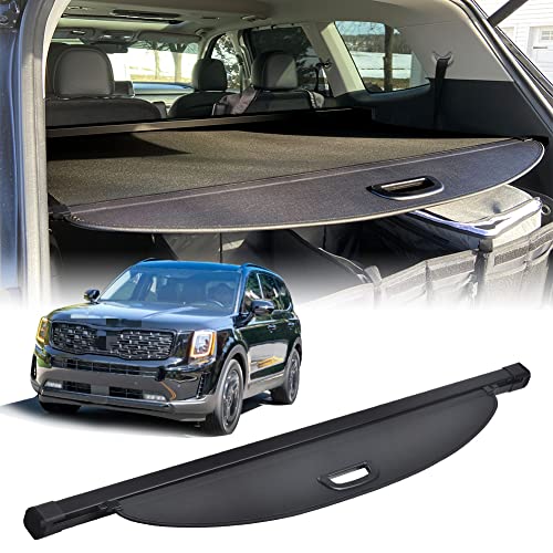 VeCarTech Retractable Cargo Security Shade Cover Compatible with Kia Telluride 2020-2025 Black Privacy Screen Rear Storage Waterproof Luggage Shield