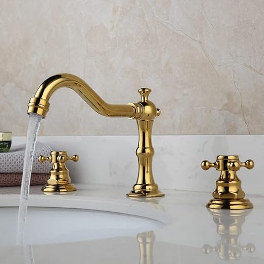 Chandelier Bathroom Sink Faucet, Basin Faucet Luxury Gold Brass Widespread 3 Holes Bathroom Sink Faucet Handles Hot and Cold Water Lavatory Sink Mixer Taps Chandelier