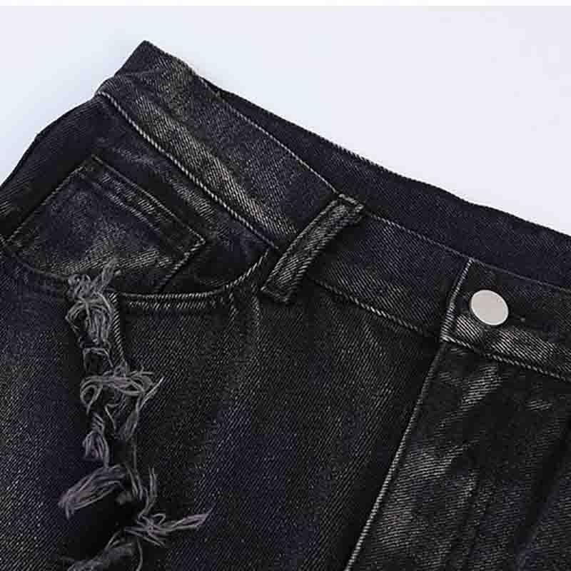 BXCNCKD Gothic Retro Damaged Spider Web Ragged Edge Jeans Men's Y2K High Street Loose Pants4